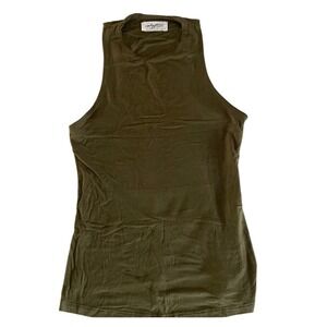 S CARLY JEAN olive army green racer back tank sleeveless shirt slimming trimming